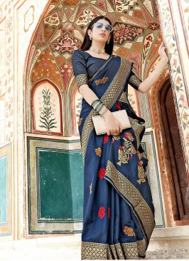 Blue Color Satin Silk Saree