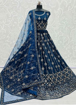 Blue Color Sequins Embroidered Lehenga