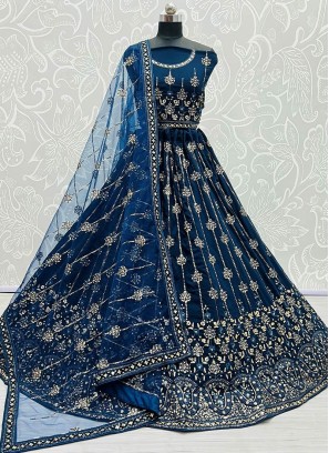 Blue Color Sequins Embroidered Lehenga