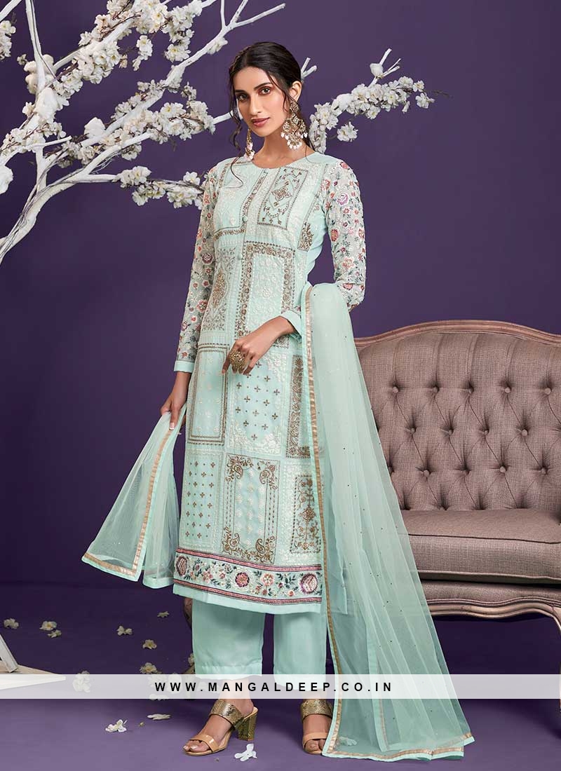 Blue Color Sequins Work Salwar Suit