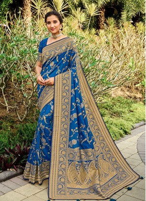 Blue Color Silk Dazzling Saree