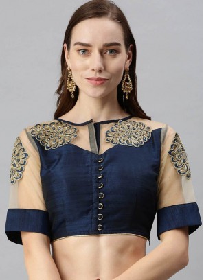 Blue Color Silk Embroidered Blouse