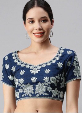 Blue Color Silk Embroidered Blouse