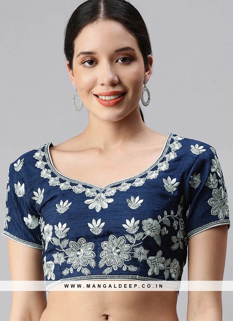 Blue Color Silk Embroidered Blouse