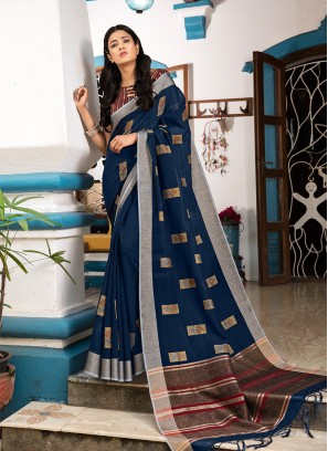 Blue Color Silk Festive Wear Saree