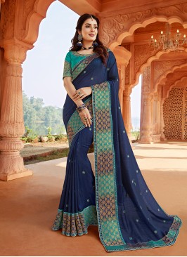 Blue Color Silk Latest Design Saree