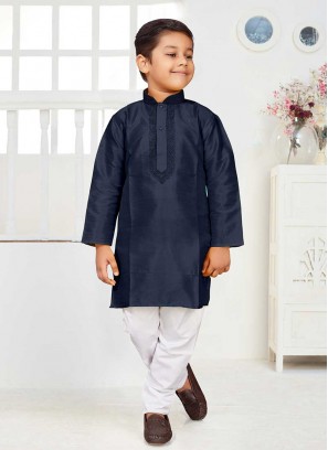 Blue Color Silk Little Boy Kurta Set