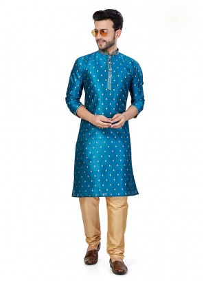 Blue Color Silk Mens Kurta Set