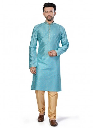 Blue Color Silk Mens Kurta Set