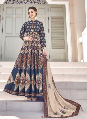 Blue Color Silk Patola Print Long Dress