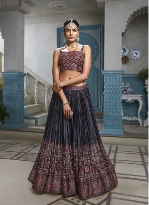 Blue Color Silk Printed Lehenga Choli