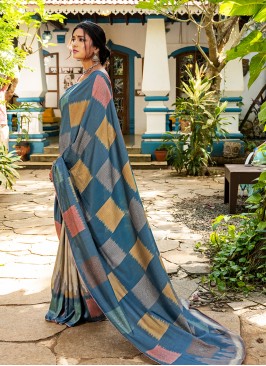 Blue Color Silk Saree For Girls