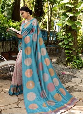Blue Color Silk Saree For Party