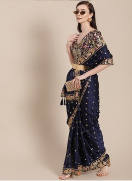 Blue Color Silk Saree With Designer Blouse