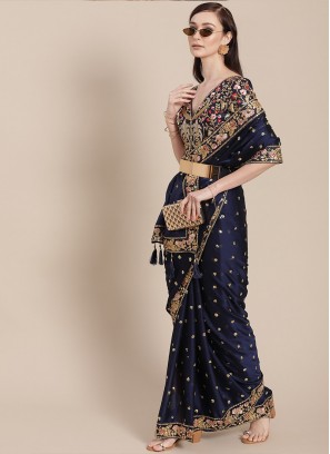 Blue Color Silk Saree With Designer Blouse