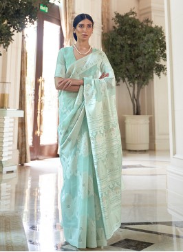 Blue Color Silk Weaving Work Saree