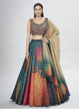 Blue  Color Thread Embroidery,Hand Work Lehenga