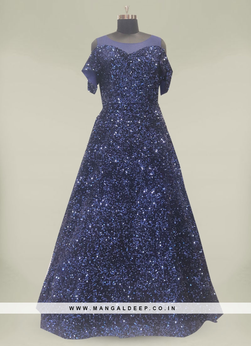 Blue Color Velvet Indian Gown Online