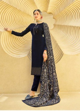 Blue Color Velvet Ladies Suit