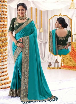 Blue Color Vichitra Silk Party Wear Saree
