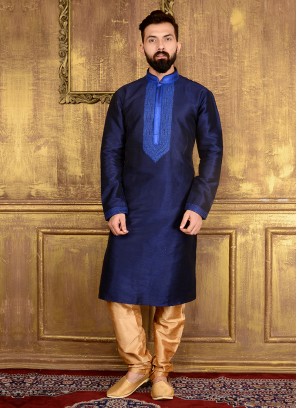Blue Colour Art Banarasi Silk Kurta Pajama