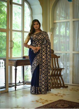 Blue Colour Designer Sequance Embroidery Work Saree