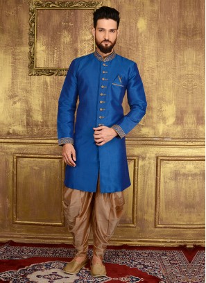 Blue Colour Embroidered Men