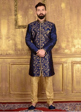 Blue Colour Sami-Indo Western Sherwani