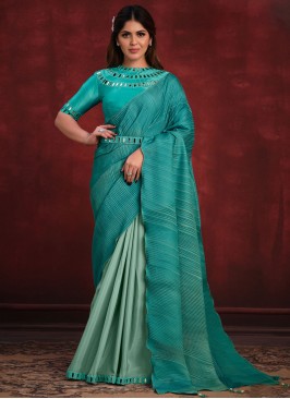 Blue Crepe Silk Trendy Saree