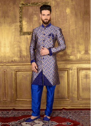 Blue Designer Indo Wetsern Sherwani