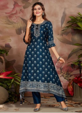 Blue Digital Print Ceremonial Designer Kurti