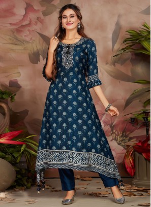 Blue Digital Print Ceremonial Designer Kurti
