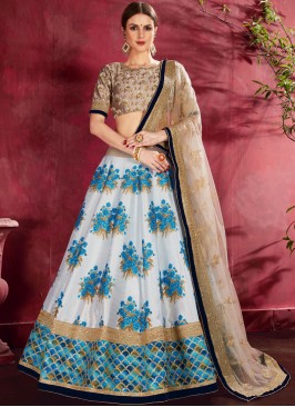 Blue Embroidered Banglori Silk Designer Lehenga Choli