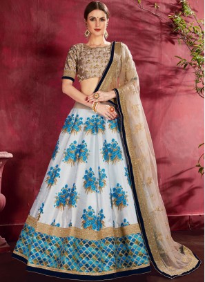 Blue Embroidered Banglori Silk Designer Lehenga Choli