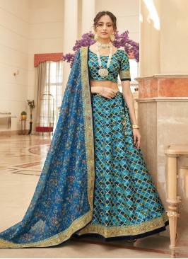 Blue Embroidered Mehndi Trendy Lehenga Choli