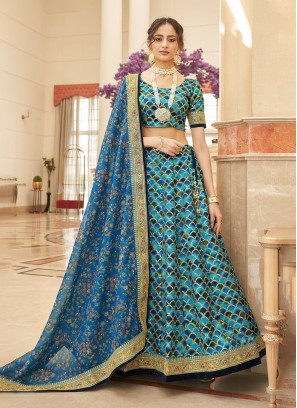 Blue Embroidered Mehndi Trendy Lehenga Choli