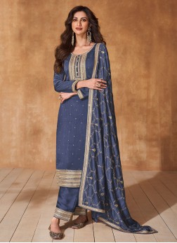 Blue Embroidered Party Readymade Salwar Kameez