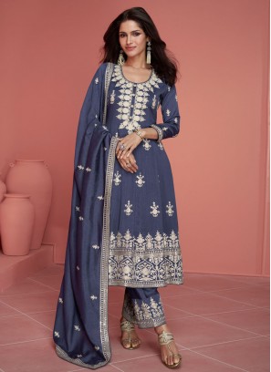 Blue Embroidered Trendy Salwar Kameez