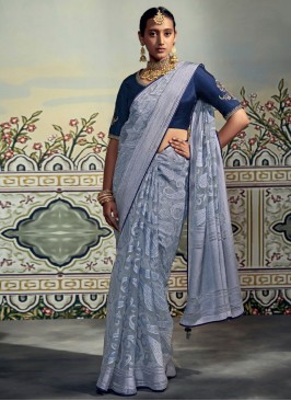 Blue Fancy Brasso Saree