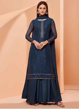 Blue Faux Georgette Designer Pakistani Suit