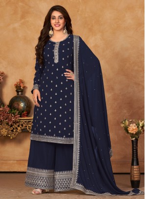 Blue Faux Georgette Sangeet Trendy Salwar Kameez