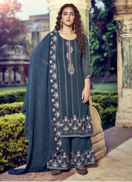 Blue Festival Faux Georgette Designer Pakistani Salwar Suit