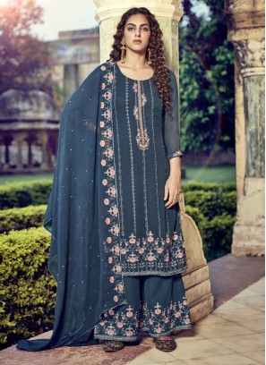 Blue Festival Faux Georgette Designer Pakistani Salwar Suit