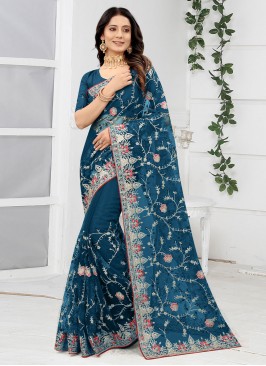 Blue Festival Net Classic Saree