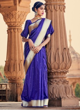 Blue Festival Satin Silk Classic Saree