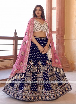 Blue Georgette Lehenga with Embroidery and Handwork and Silk Blouse