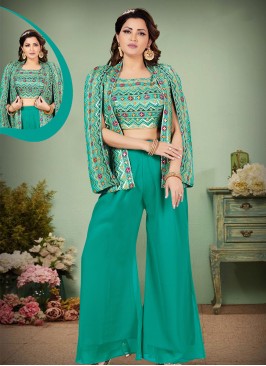 Turquoise Georgette Palaazzo Set with sequins work.