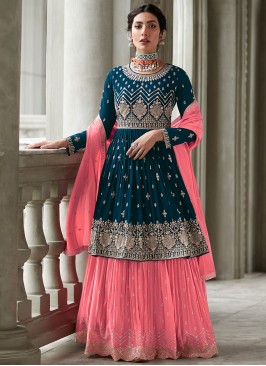 Blue Georgette Reception Readymade Lehenga Choli