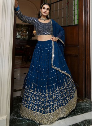 Blue Georgette Sangeet Lehenga Choli