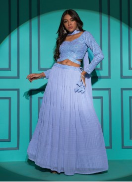 Blue Georgette Sequins Lehenga Choli